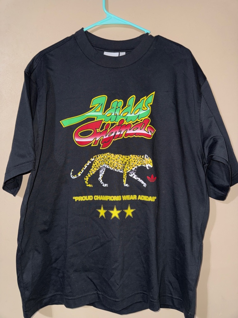 adidas Originals Graphic Tee Champions Leopard black men's small